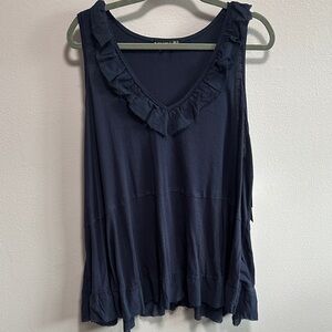 Black Tape_ Navy Ruffle V-Neck Sleeveless Tank